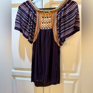 Unique Striped Burgendy Embroidered Women's Top S